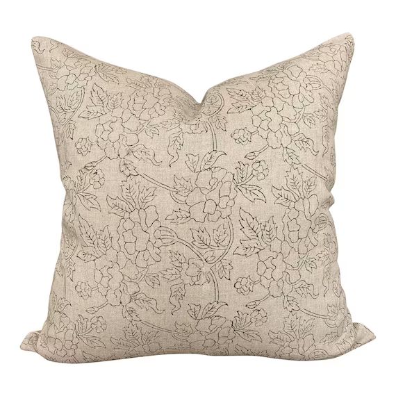 Designer Marceline in Olive Linen Pillow Cover // Green Floral | Etsy Canada | Etsy (CAD)