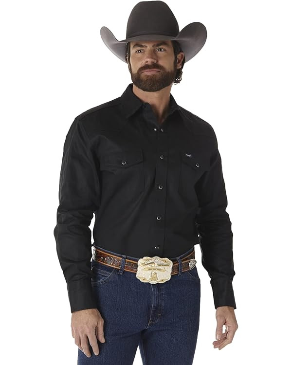 Wrangler Men's Cowboy Cut Western Long Sleeve Snap Work Shirt Firm Finish | Amazon (US)