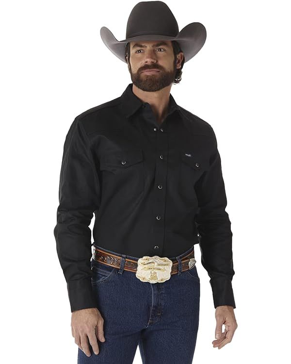 Wrangler Men's Cowboy Cut Western Long Sleeve Snap Work Shirt Firm Finish | Amazon (US)