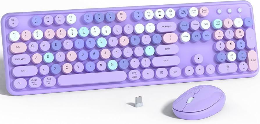 Wireless Computer Keyboard and Mouse Combo, NEOBELLA Purple Colorful Typewriter Floating Round Ke... | Amazon (US)