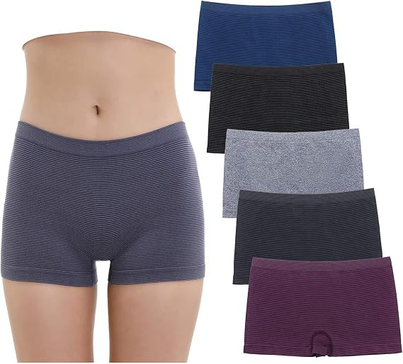 Ruxia Women's Seamless Boyshort Panties Nylon Spandex Underwear Stretch Boxer Briefs Pack of 5 | Amazon (US)