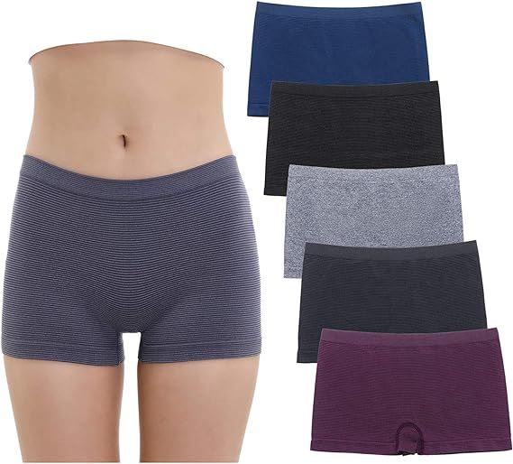 Ruxia Women's Seamless Boyshort Panties Nylon Spandex Underwear Stretch Boxer Briefs Pack of 5 | Amazon (US)