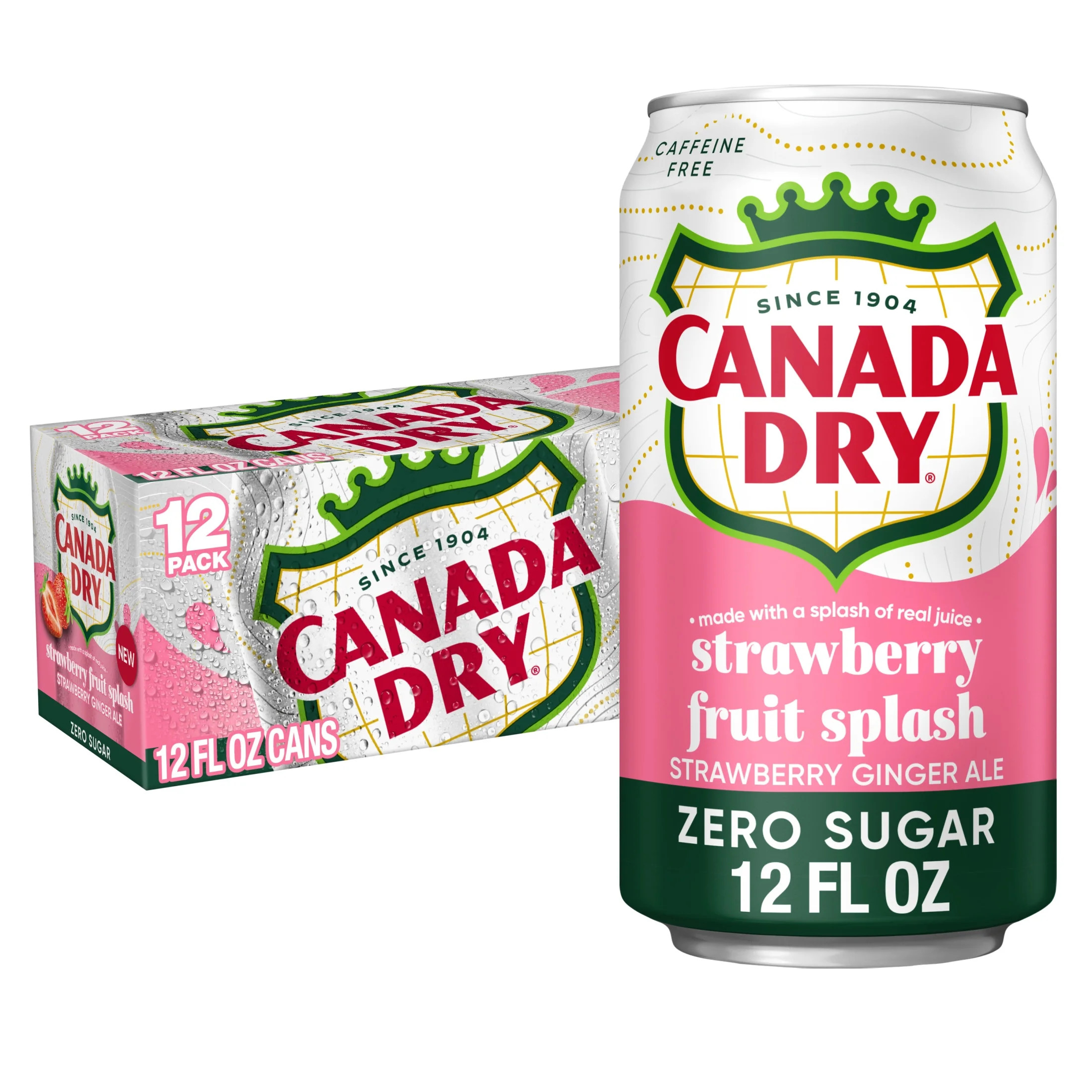 Canada Dry Caffeine Free Zero Sugar Fruit Splash Strawberry Ginger Ale Soda Pop, 12 fl oz, 12 Pac... | Walmart (US)