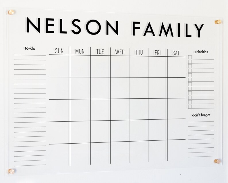 Large Acrylic Calendar, Dry Erase Monthly Acrylic Calendar, Dry Erase Wall Calendar | Etsy (US)