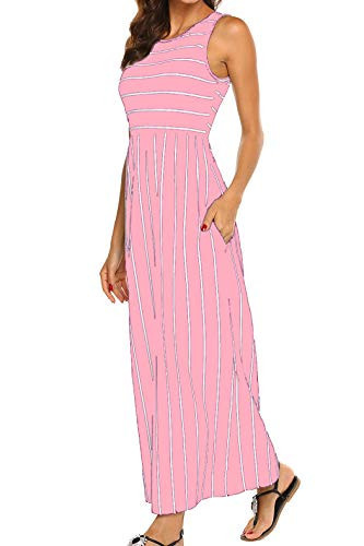 Hount Casual Summer Dresses for Womens Striped Maxi Dresses with Pockets Pink Medium | Amazon (US)