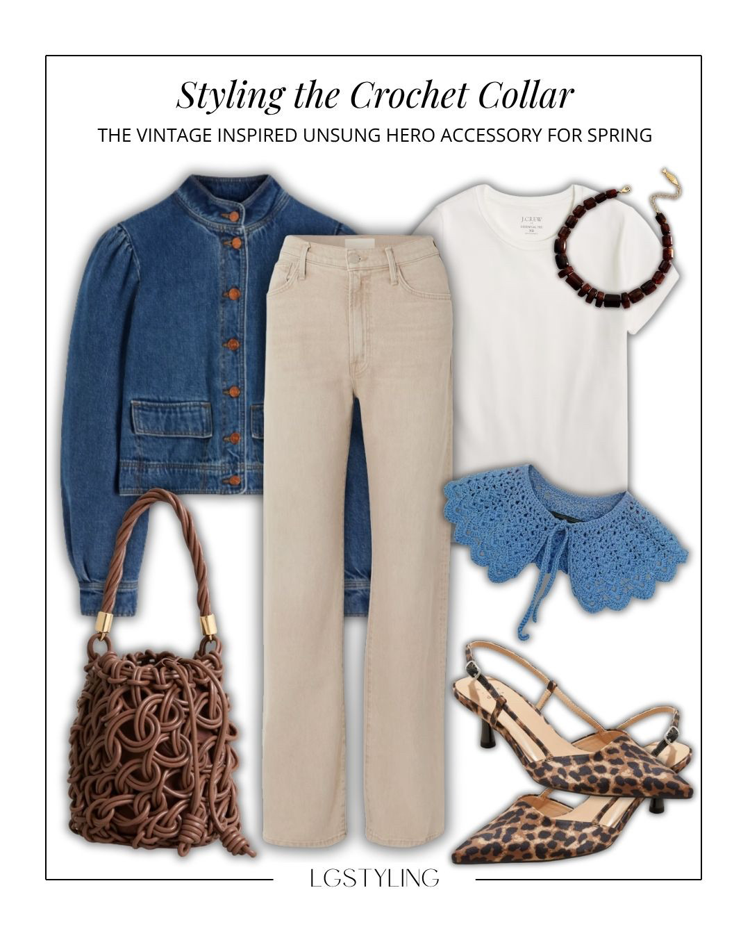Denim Jacket + Neutral Denim

A crochet collar adds just the right amount of texture to a casual denim-on-denim moment. Styled over a simple white tee and layered with a structured denim jacket, it creates dimension while keeping the look effortless. Neutral straight-leg jeans, a statement woven bag, and leopard slingbacks give this outfit a modern, slightly elevated edge—perfect for everyday wear with personality.

#LTKDenim #LTKSpringStyle #CasualChic #EverydayOutfit #DenimStyle #ModernClassic #SpringLayering #StreetStyle #WhatToWear #EffortlessOutfits

 