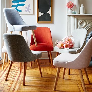 Mid-Century Upholstered Dining Chair - Wood Legs | West Elm (US)