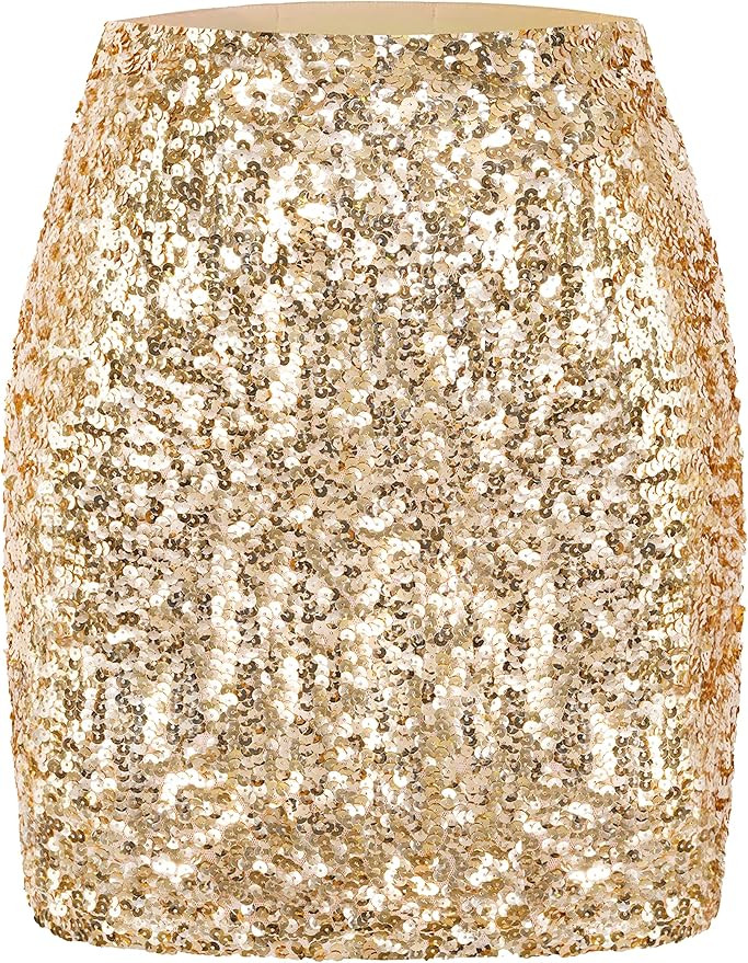 MANER Women's Sequin Skirt Sparkle Stretchy Bodycon Mini Skirts Night Out Party | Amazon (US)