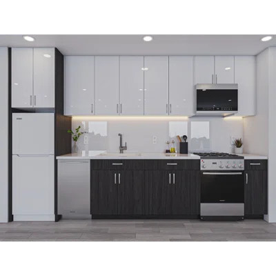 White Gloss & Carbon Marine Assembled Kitchen Cabinet Set – Full Kit | Wayfair North America