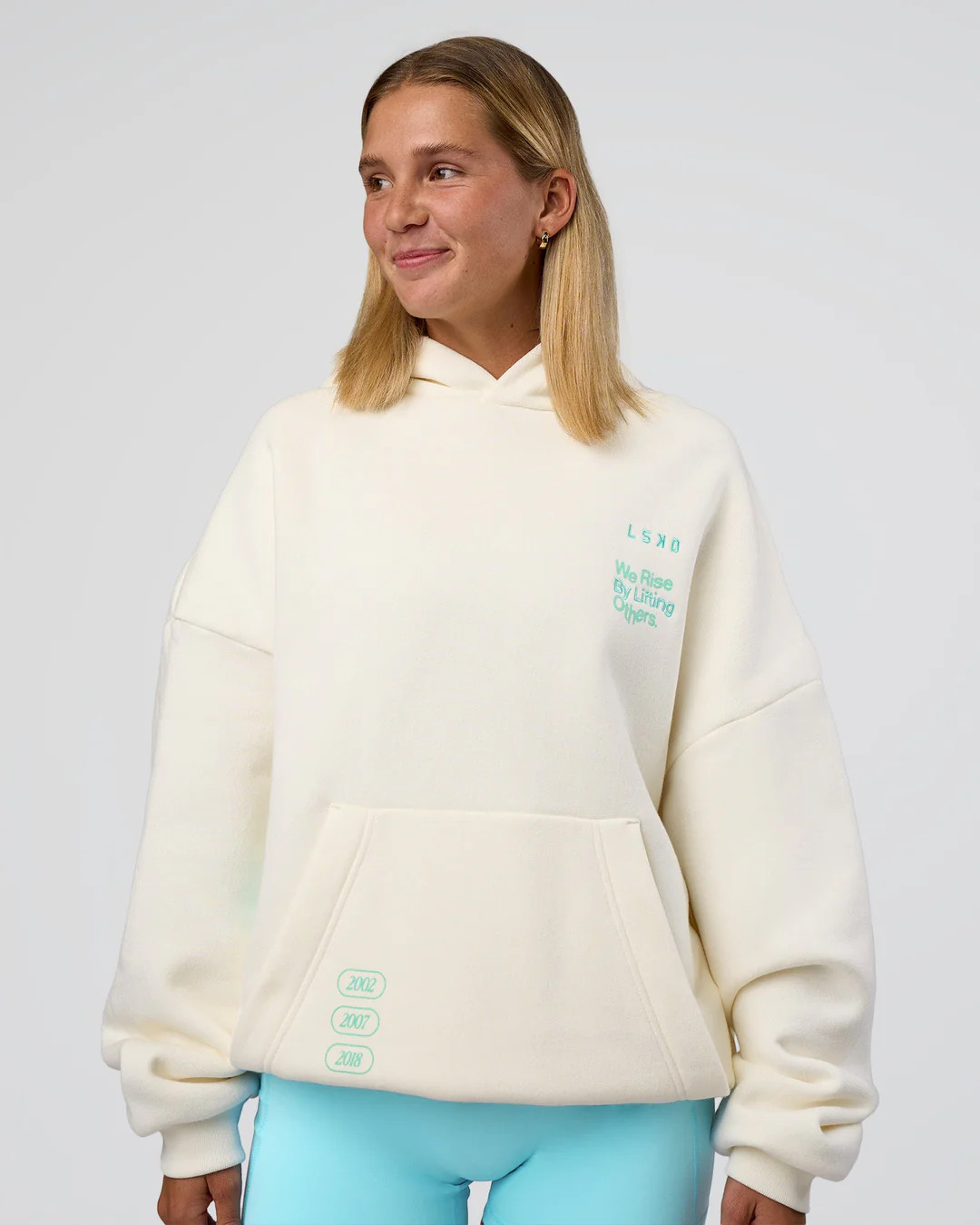 Sticker Unisex Oversized Hoodie - Off White-Jelly Mint | LSKD | LSKD