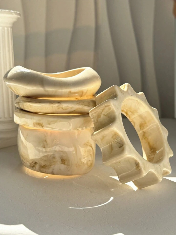 1pc New Beige Tie Dye Wide Asymmetrical Resin Bracelet, Exaggerated Geometric Fashion, Layered We... | SHEIN