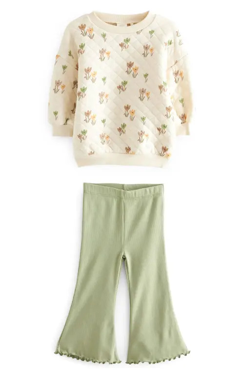 NEXT Kids' Quilted Sweatshirt & Flared Leggings Set in Green at Nordstrom, Size 3-4Y | Nordstrom