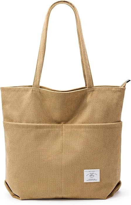 KALIDI Women Corduroy Tote Bag Zipper Casual Tote's Handbag Big Capacity Shoulder Bag with Pocket... | Amazon (US)