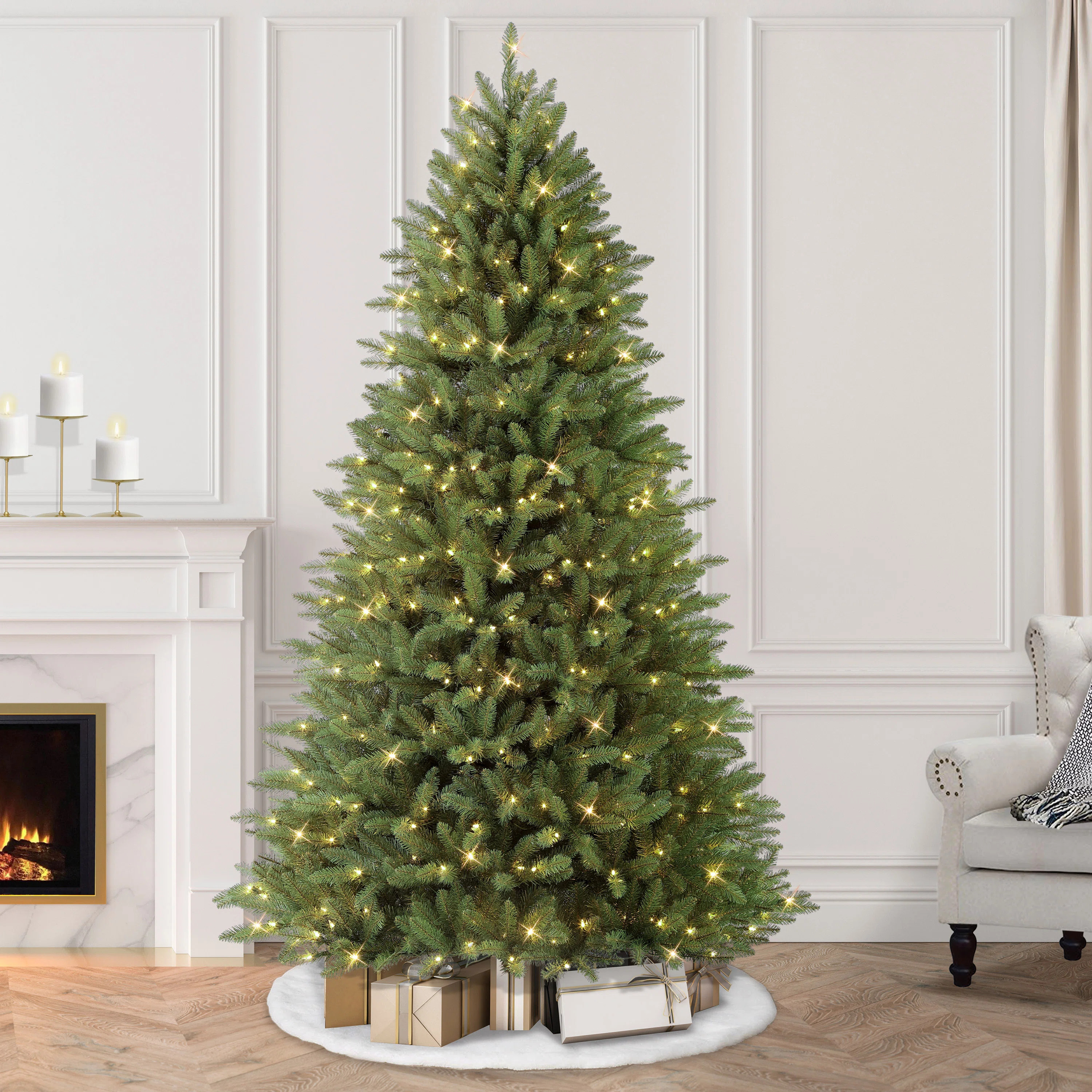 Fraser 90'' H Green Realistic Artificial Fir Christmas Tree with 600 Lights | Wayfair North America