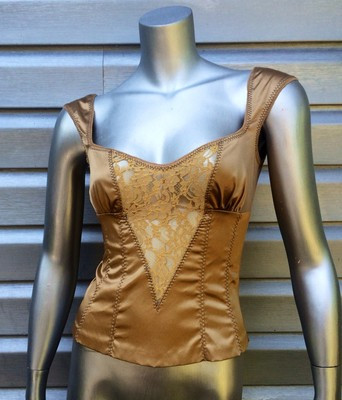 DOLCE & GABBANA Bronze Gold Stretch Satin Sheer Lace V-Back Corset Top RARE!!  | eBay | eBay US