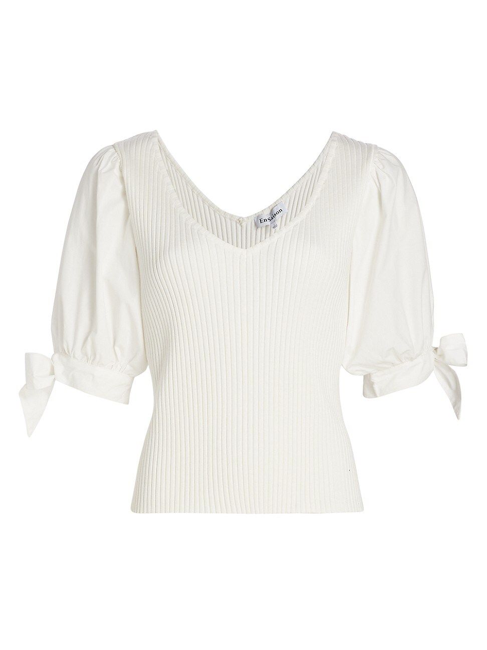 Women's Sorentto Rib-Knit Tie-Sleeve Top - Off White - Size Medium | Saks Fifth Avenue