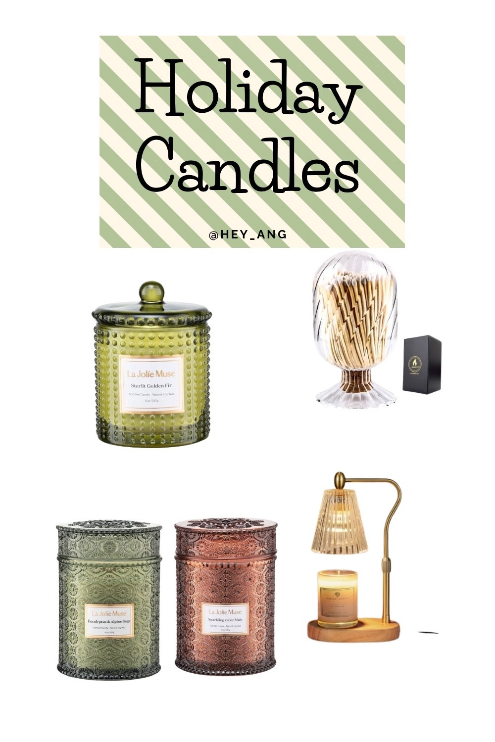 Candles are a great gift for the holidays. I love how pretty these jars are , and the scents are perfect for winter.  I like using a candle warmer lamp, so I picked a gold one. I also found a pretty match holder that you could leave out by your candles. 

#LTKHome #LTKHoliday