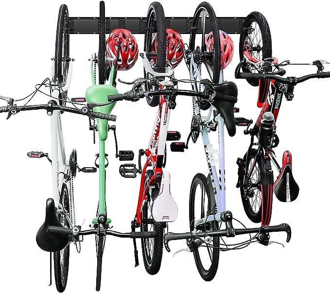 Wallmaster Bike Storage Rack 5 Bicycles Hooks Wall Mount Bike Hanger Indoor Space Saving (8 Hooks... | Amazon (US)