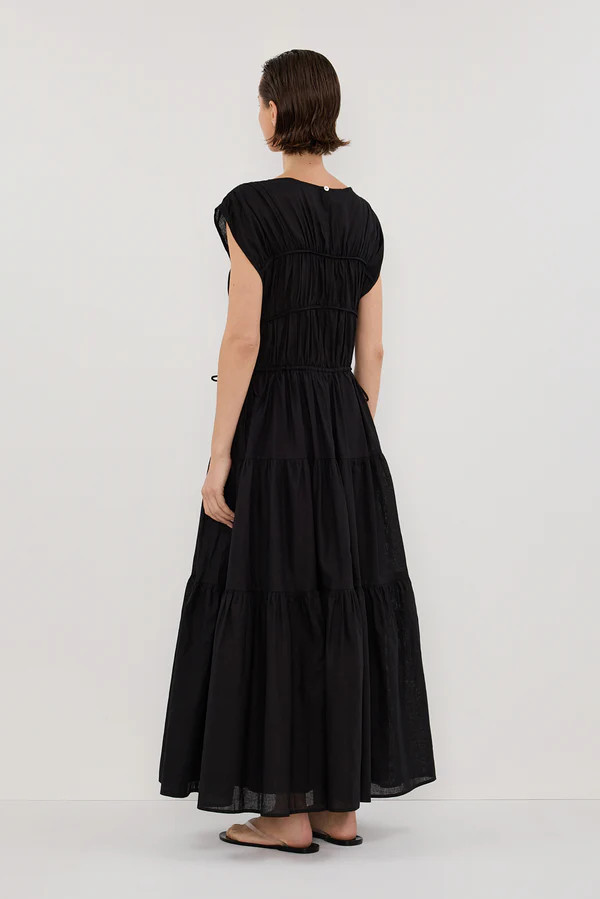 FLYNN BLACK LINEN BLEND MIDI DRESS | DISSH