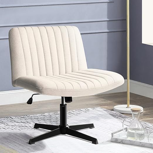 PUKAMI Armless Office Desk Chair No Wheels,Fabric Padded Modern Swivel,Height Adjustable Wide Sea... | Amazon (US)
