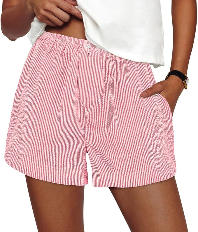 PRETTYGARDEN Women's Striped Boxer Shorts Summer 2025 Trendy Casual Elastic Waist Lounge Sleep Pa... | Amazon (US)