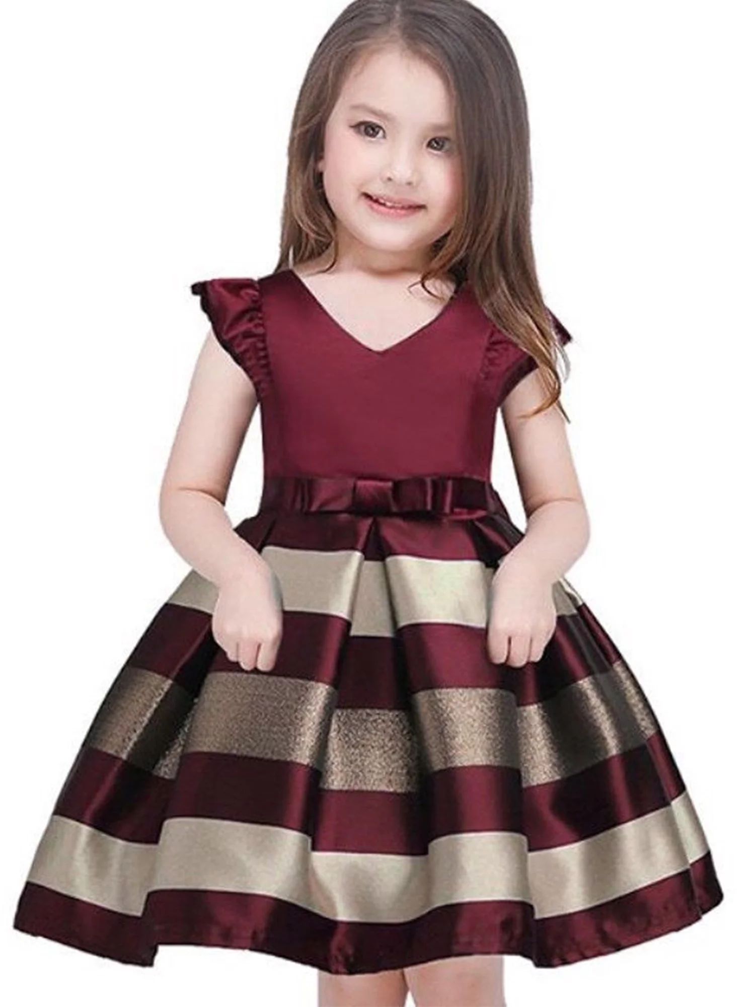 Bmnmsl Kid Baby Girl Bowknot Striped Pageant Formal Gown Party Dresses - Walmart.com | Walmart (US)