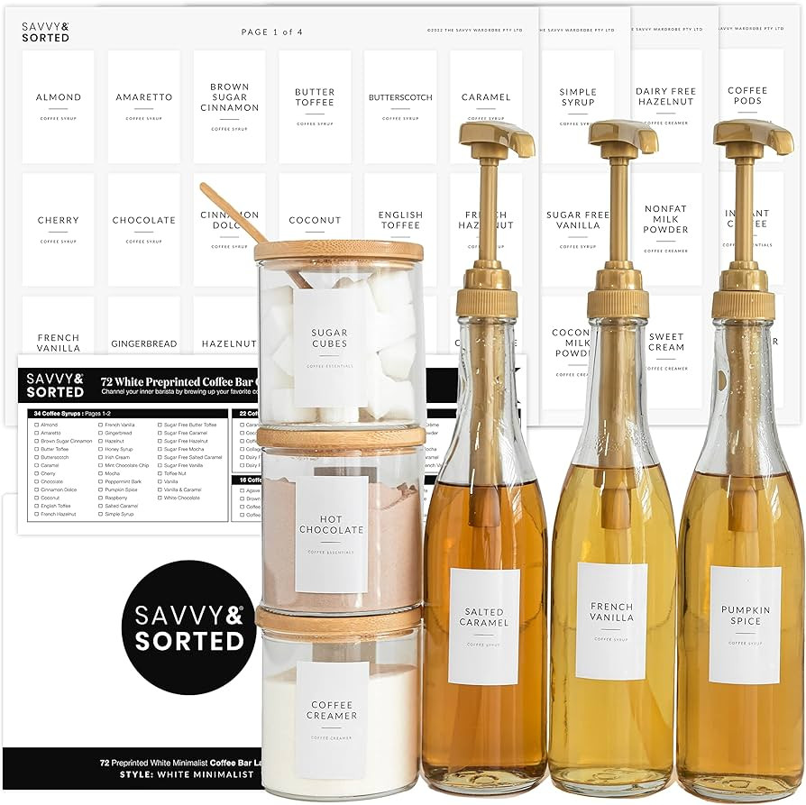 Coffee Bar Essentials Coffee Labels Stickers - 72 Coffee Syrup Labels Coffee Station Organizer - ... | Amazon (US)
