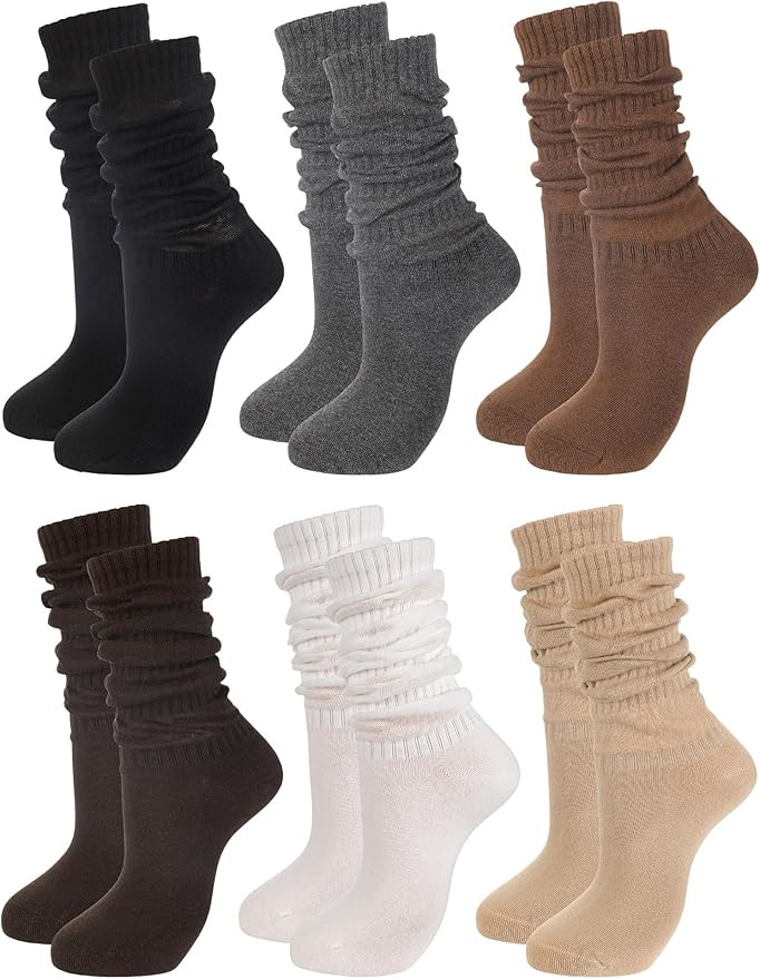 6 Pairs Women Slouch Socks Long Slouchy Scrunch Thigh High Boot Knit Stacked Knee Long Socks | Amazon (US)