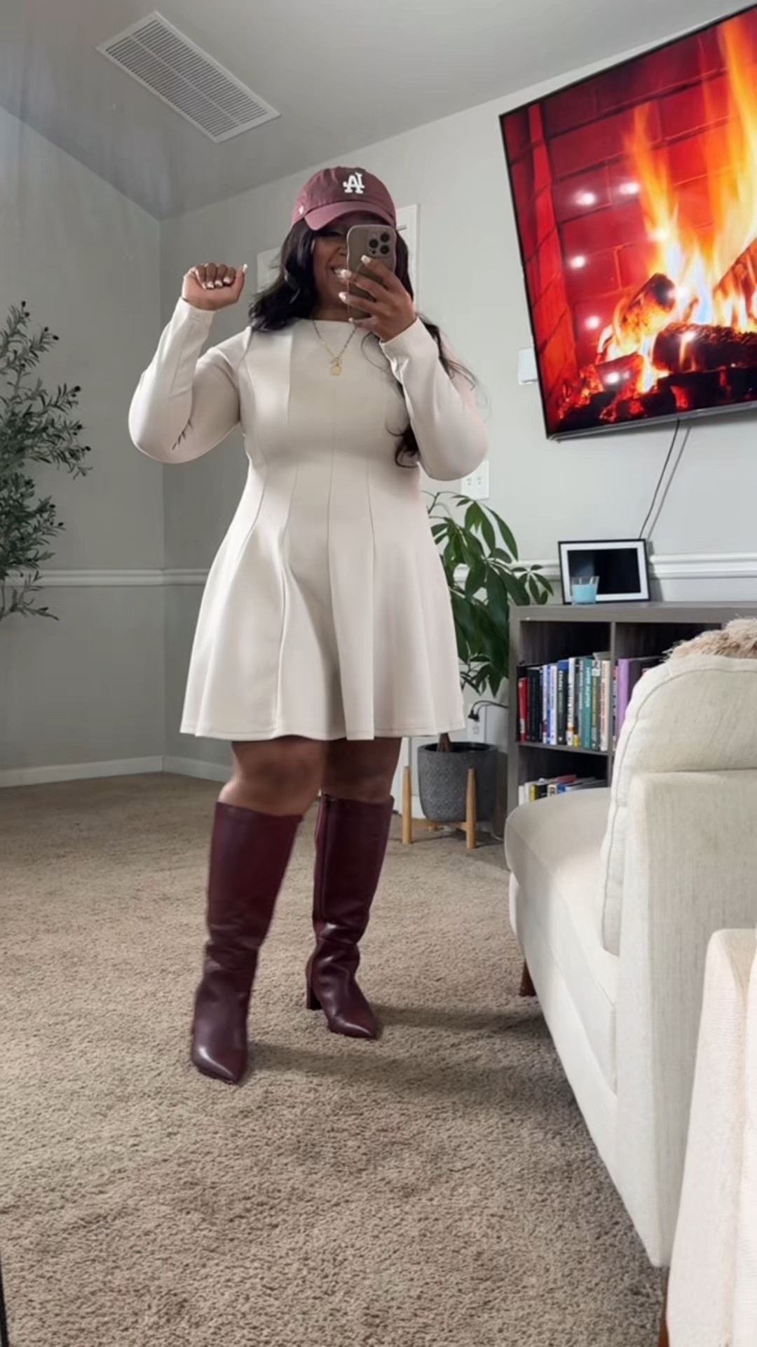 Cozy winter dress from Amazon 
Boots, burgundy boots, wine red boots, wide calf boots, sweater dress, A-line dress

#LTKOver40 #LTKFindsUnder50 #LTKMidsize