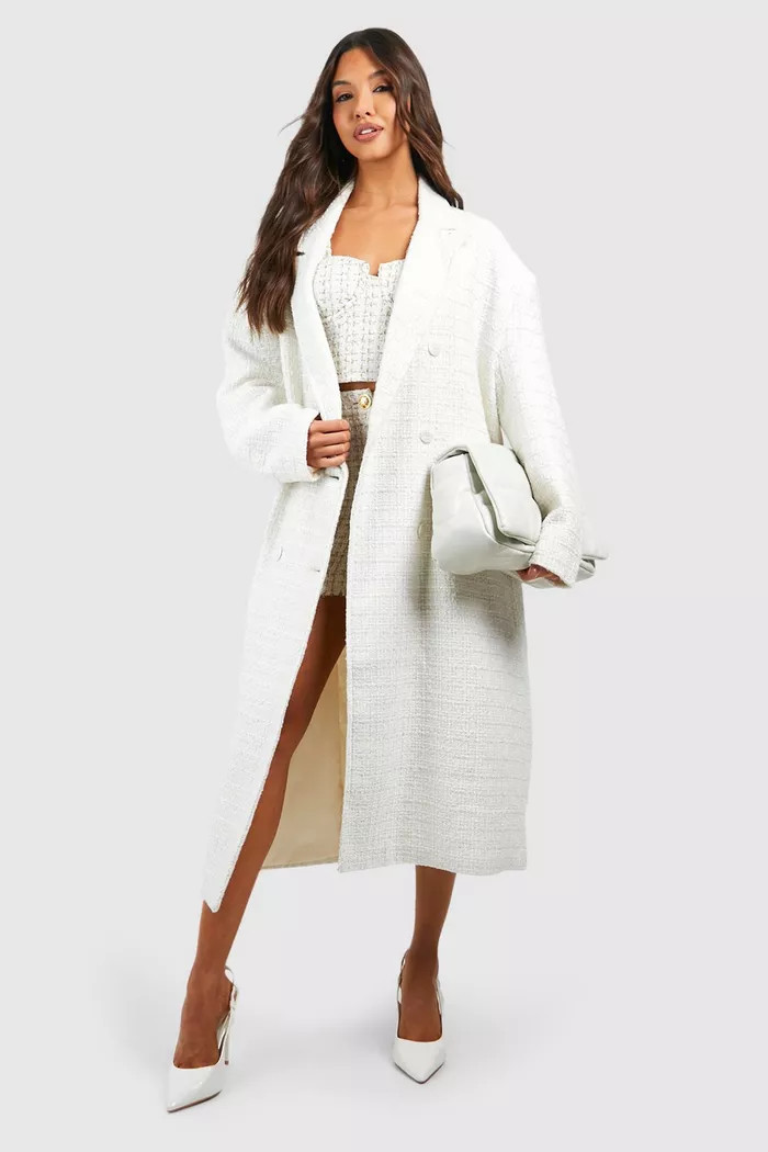Oversized Boucle Double Breasted Coat | boohoo (US & Canada)