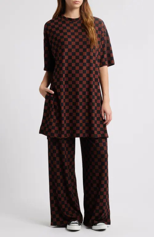 Dressed in Lala Leveled Up Ribbed Oversize T-Shirt & High Waist Pants Set in Brown/Black at Nordstrom, Size X-Large | Nordstrom