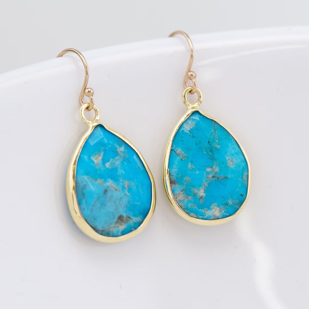 Real Turquoise Earrings, Gemstone Drop Statement Earrings, December Birthstone Gift, Boho Summer ... | Etsy (US)