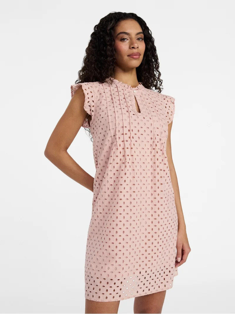 Time and Tru Women's Cotton Eyelet Mini Dress with Flutter Sleeves, Sizes XS-XXXL | Walmart (US)