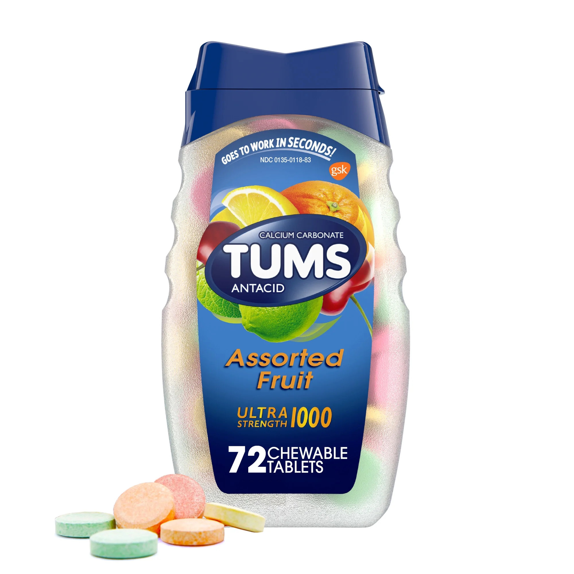 Tums Ultra Strength Heartburn Relief Chewable Antacid Tablets, Fruit, 72 Count - Walmart.com | Walmart (US)