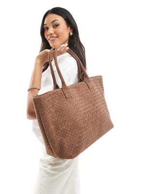 Glamorous large faux suede woven shoulder bag in light brown  | ASOS | ASOS (Global)