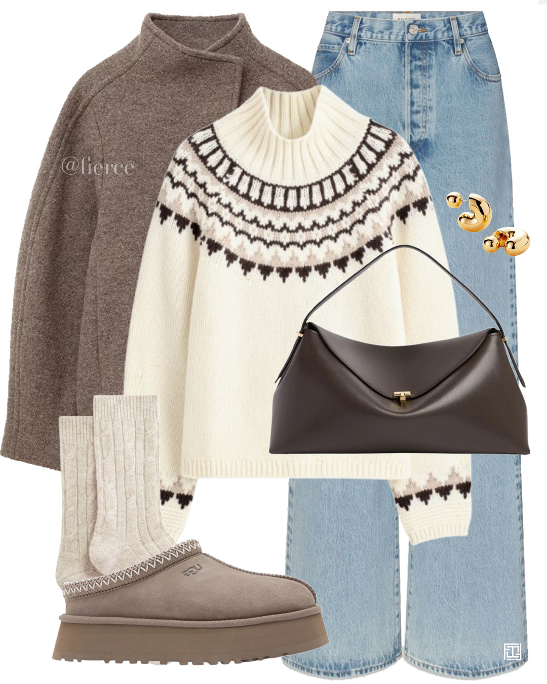 fair isle jumper taupe mole jacket blue jeans taupe beige mole ugg tazz slippers toteme brown bag casual comfy outfit coffee break weekend travel 

 #LTKautumn 

#LTKuk #LTKwinter
