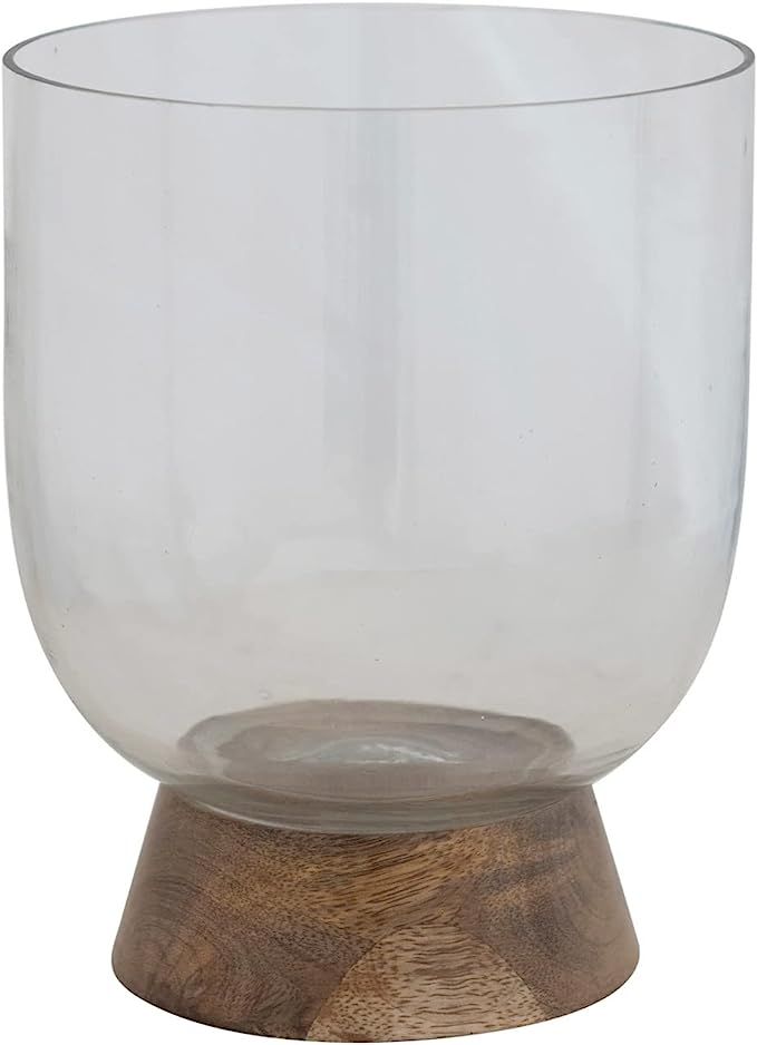 Creative Co-Op Glass Wood Base, Clear and Natural Vase | Amazon (US)
