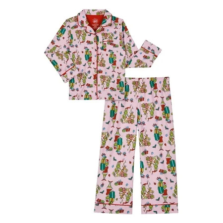 Grinch Girls Notch Collar Top and Sleep Pants Pajama Set, 2-Piece, Size XS | Walmart (US)