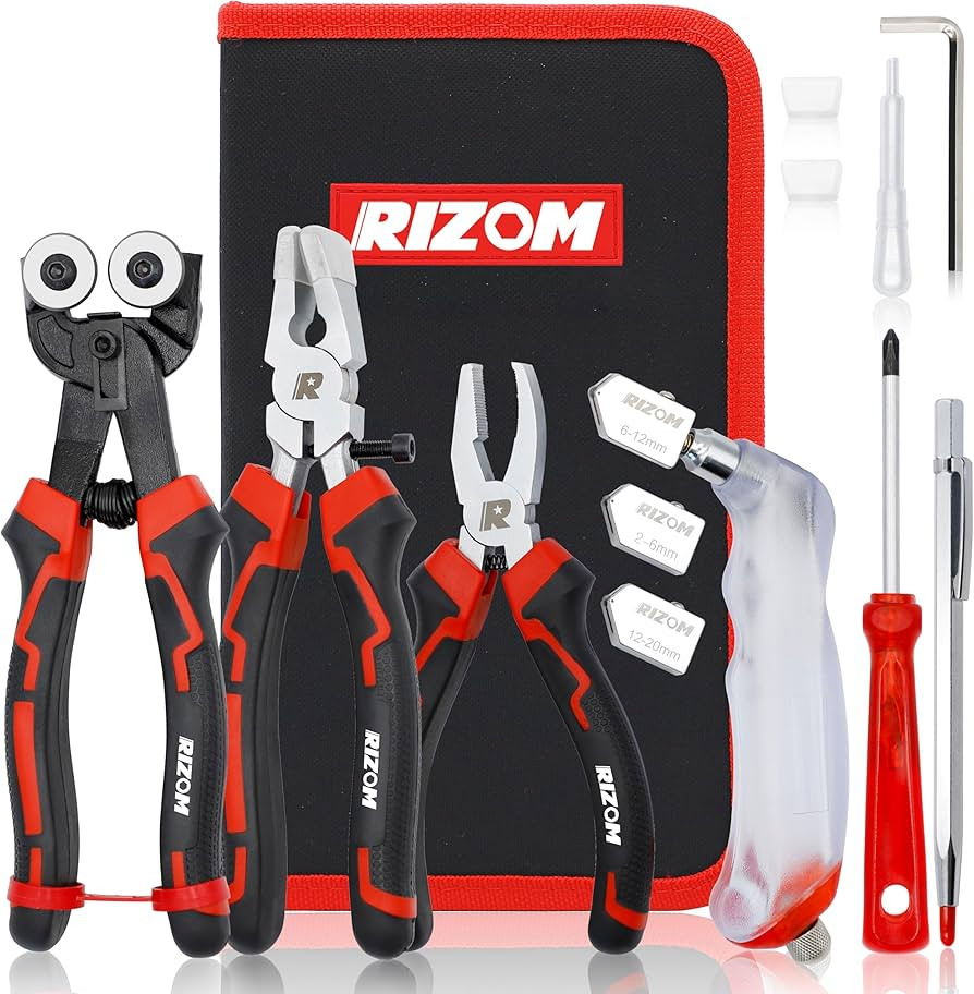 Rizom Glass Cutting Tool, Glass Cutter 2-20MM, 8" Tile Nippers, 8" Glass Running Pliers with Curv... | Amazon (US)