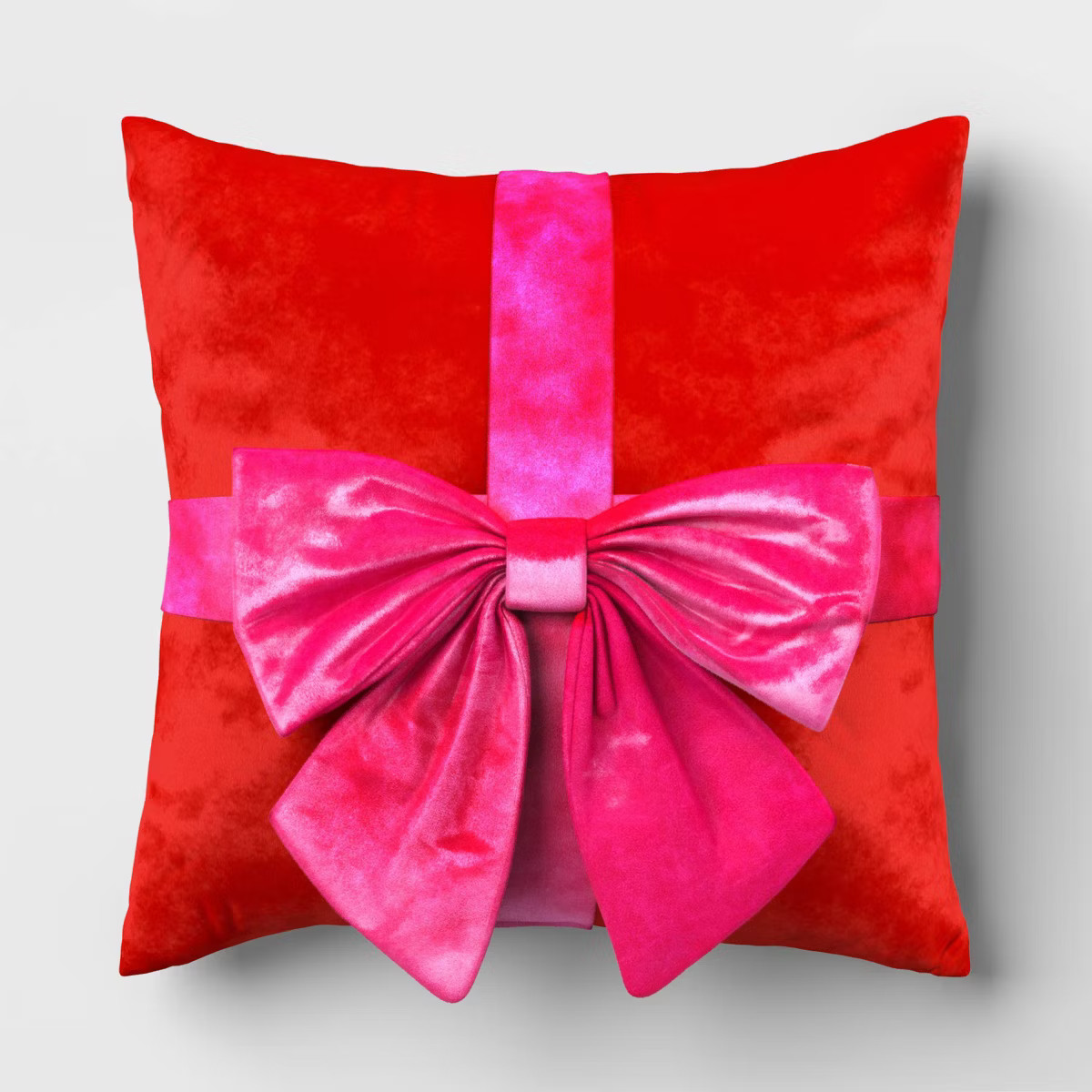 16" Christmas Red Square Pillow with Hot Pink Bow - Wondershop™ | Target