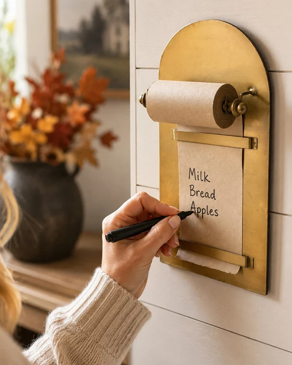 Antique Brass Magnetic Note Roll Dispenser with Kraft Paper | Decor Steals