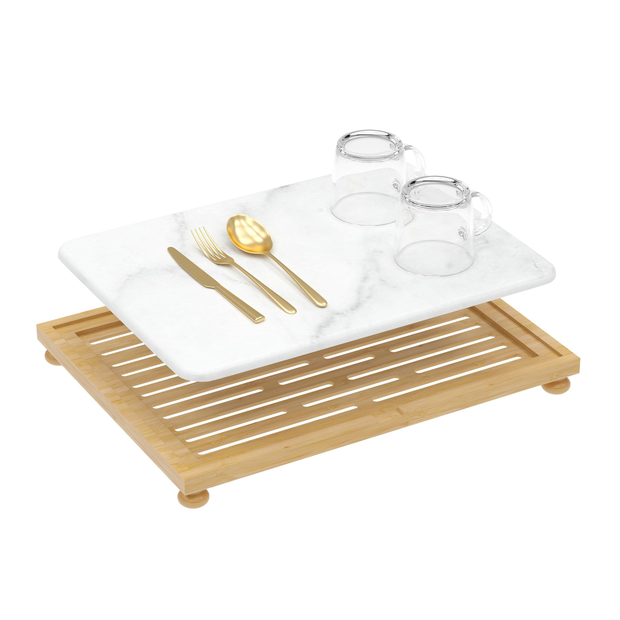 Golener Stone Drying Mat for Kitchen Counter, Dish Drying Pad with Bamboo Rack, Super Absorbent D... | Amazon (US)
