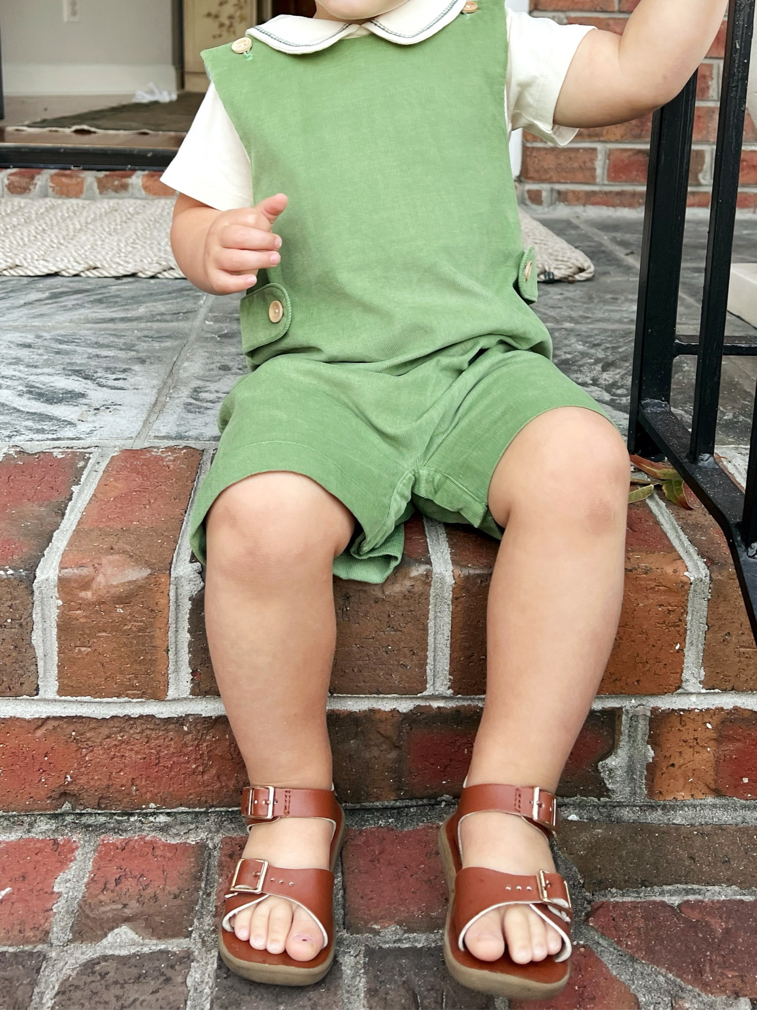 Picture day for big brother; cutest toddler outfit I ever did see 🥹 p.s. we ADORE these sandals + both brands worn. Their quality is incredible and they hold up very well.