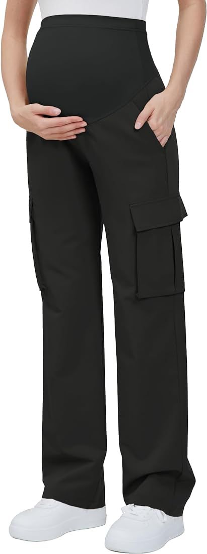 GLAMIX Women's Maternity Cargo Pants with Four Pockets Over The Belly Scrub Pants Pregnancy Cloth... | Amazon (US)