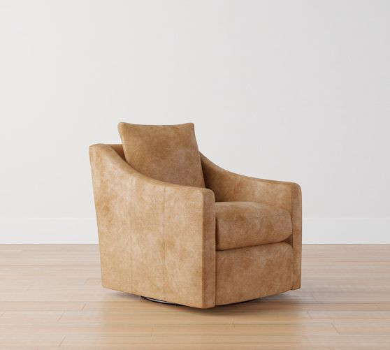 Ayden Slope Arm Leather Swivel Glider | Pottery Barn (US)