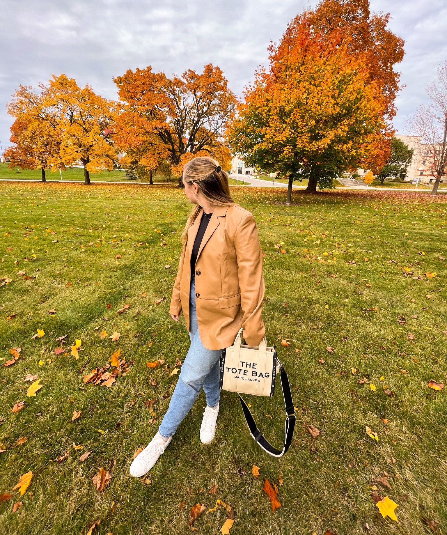 The perfect fall tan leather blazer and adidas women’s sneakers the jeans are  on major sale! 

#LTKfindsunder50 #LTKsalealert #LTKSeasonal