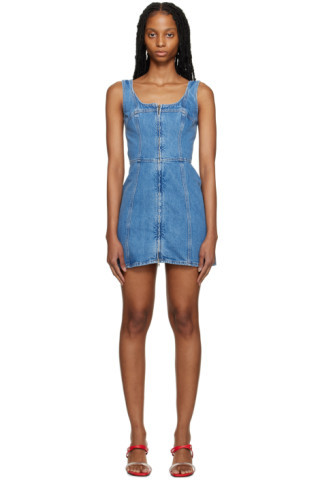 Blue Zip Denim Minidress | SSENSE