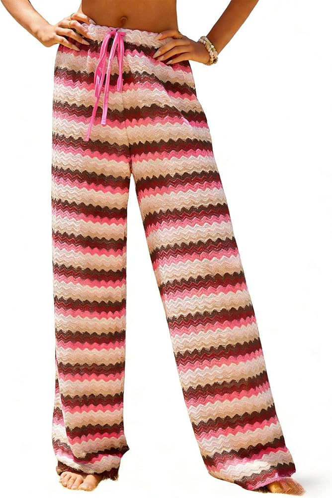 ZAFUL Womens Beach Cover Up Pants Sexy Crochet Drawstring Elastic Boho Swimsuit Cover Up Long Pan... | Amazon (US)