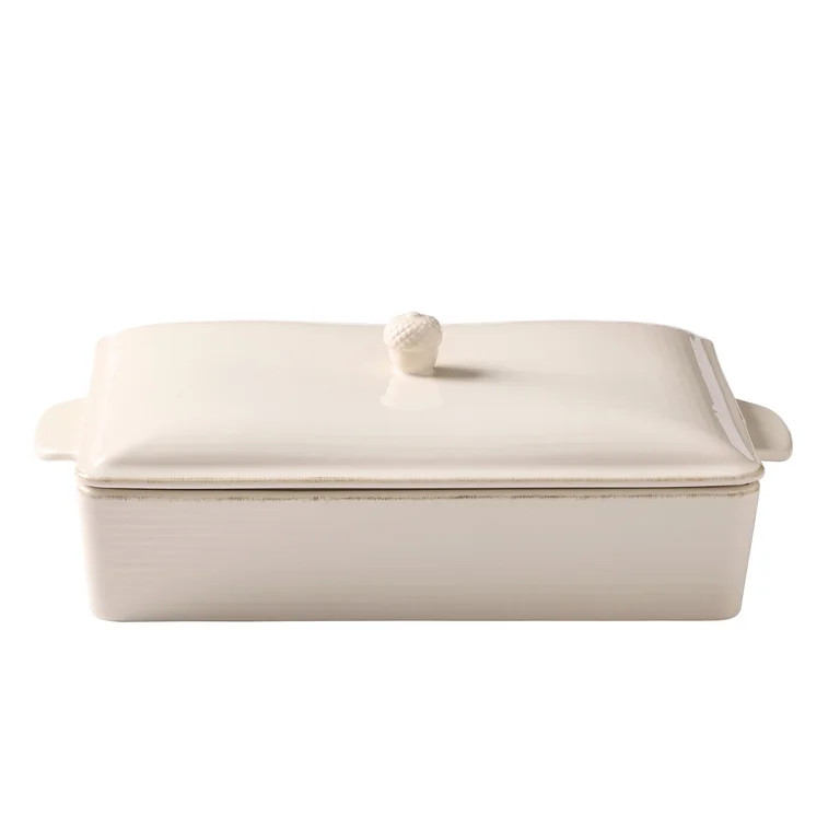 Better Homes & Gardens 15.5-Inch Artisan Cream Stoneware Roasting Dish with Lid | Walmart (US)