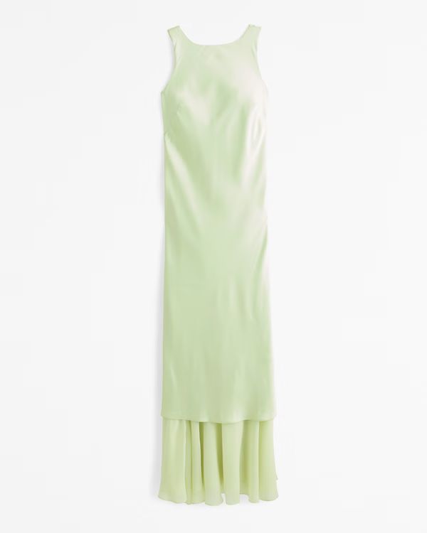 Women's High-Neck Sheer Hem Slip Maxi Dress | Women's | Abercrombie.com | Abercrombie & Fitch (US)